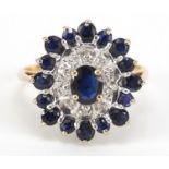 9ct gold sapphire and diamond cluster ring, size M, 3.2g : For Further Condition Reports Please