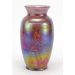 Iridescent glass vase, 23cm high : For Further Condition Reports Please Visit Our Website, Updated