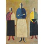 Three figures, Russian school oil on board, mounted and framed, 39.5cm x 30cm : For Further