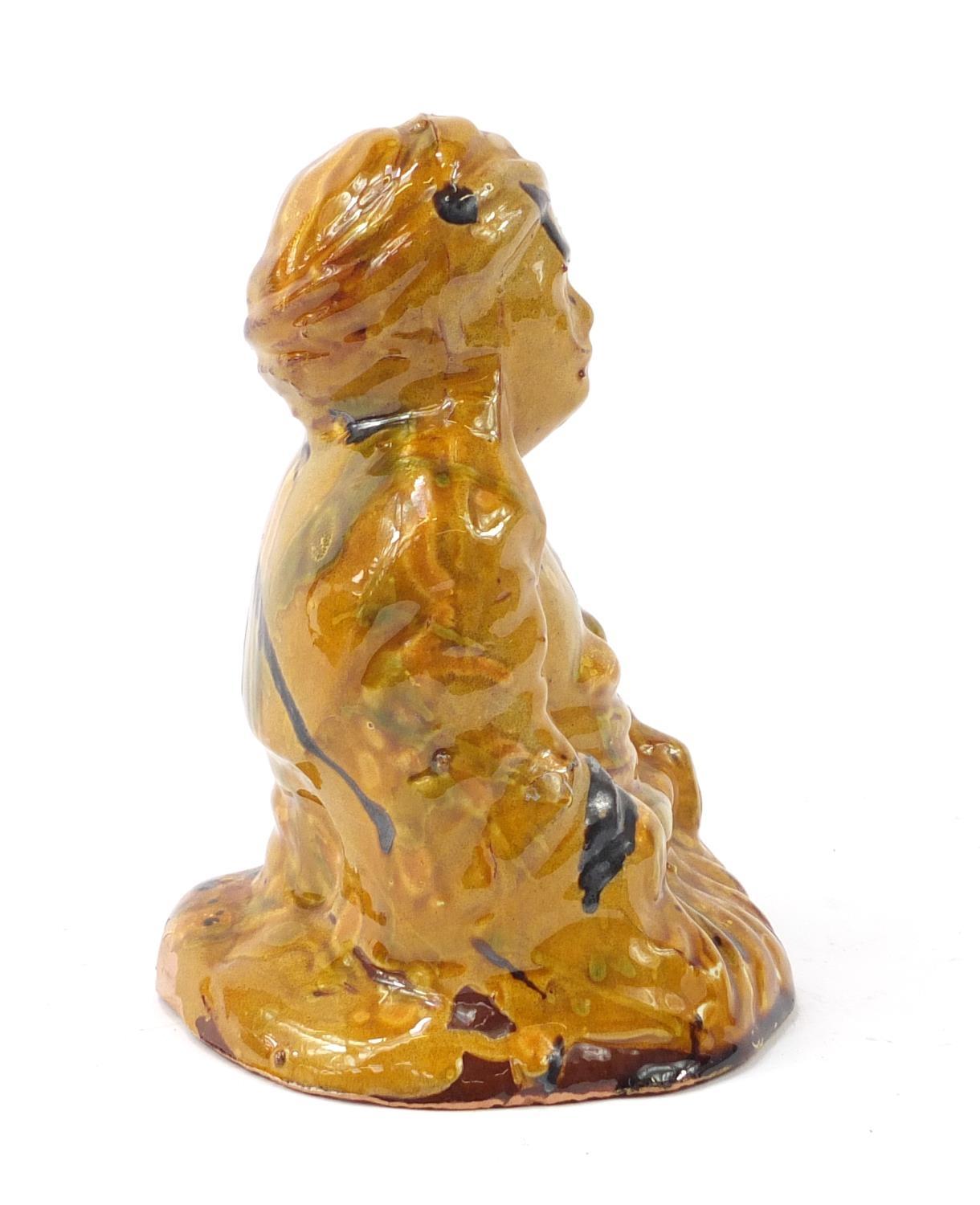 Turkish Canakkale pottery figure of a man having a yellow and brown glaze, 15.5cm high : For Further - Image 5 of 7