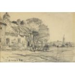 Manner of Constable - Village by a port, 19th century charcoal, mounted, framed and glazed, 30.5cm x