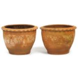 Pair of terracotta garden planters, 33cm high x 44cm in diameter : For Further Condition Reports