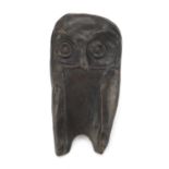 Modernist patinated bronze owl plaque in the manner of Gertrude Hermes, 20cm high : For Further