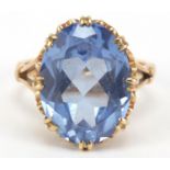 9ct gold large blue stone solitaire ring, size L, 5.1g : For Further Condition Reports Please