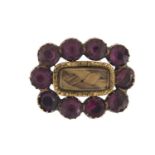 Victorian gold coloured metal amethyst mourning brooch, 2.5cm in length : For Further Condition
