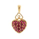 14ct gold ruby love heart pendant, 2.5cm in length, 2.9g : For Further Condition Reports Please