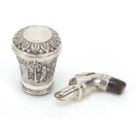 Silver Greyhound head walking stick handle with beaded eyes and an Anglo Indian example embossed