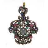 Austro-Hungarian pendant set with semi precious stones, 6cm high, 13.1g : For Further Condition