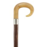 Naturalistic walking stick with rhinoceros horn handle, 94cm in length : For Further Condition