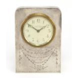 British Military interest silver desk clock with Orr & Sons movement, the case engraved Presented to