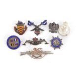Eight Military silver brooches and lapels, five with enamel, including United Allies,