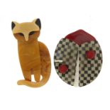 Two Lea Stein style brooches in the form of a stylised cat and ladybird, the largest 7cm high :