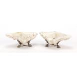 Pair 19th of century silver plated shell salts, each 14cm wide : For Further Condition Reports