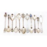 Nine silver teaspoons, a Scottish silver fork and a silver knife, various hallmarks, the largest