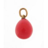 Antique gold pink stone/enamel egg pendant, possibly Russian, 1.7cm in length, 1.4g : For Further