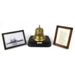 Naval interest bronze bell reputedly taken from the battleship HMS Triumph, together with framed