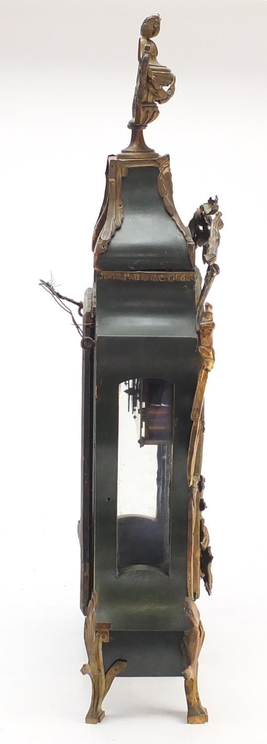 Large 18th/19th century bracket clock with ornate gilt metal mounts and enamel dial, having Roman - Image 9 of 10