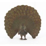 Cold painted bronze of a peacock in the style of Franz Xaver Bergmann, 8cm high : For Further