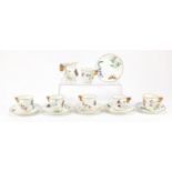 Six Aesthetic butterfly handle teacups and saucers and a milk jug by Minton, each cup 6.5cm high :