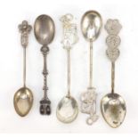 Five silver coloured metal spoons including a Chinese example, 51.4g : For Further Condition Reports