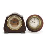 Smiths Enfield oak cased mantle clock and a Metanec wall clock, the largest 21.5cm high : For