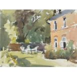 John Tookey - Back garden, signed watercolour, mounted, framed and glazed, 28.5cm x 21.5cm : For