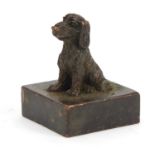 Chinese patinated bronze dog seal with character marks, 3cm high : For Further Condition Reports