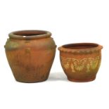 Two terracotta garden planters, the largest 35cm high x 32cm in diameter : For Further Condition