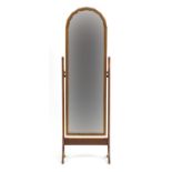 Mahogany Cheval mirror with bevelled glass and brass mounts, 154cm high : For Further Condition