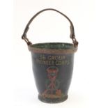 19th century military interest leather fire bucket hand painted with 56th Group Pioneer Corps