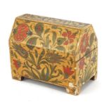 Antique Turkish lacquered wood casket hand painted with flowers, 12cm H x 14.5cm W x 8.5cm D : For