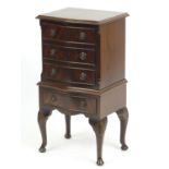 Mahogany serpentine front four drawer chest raised on cabriole legs, 78cm H x 40cm W x 33cm D :