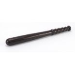 Hardwood police truncheon, indistinct impressed marks to one end, 39.5cm in length : For Further