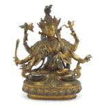 Chino-Tibetan gilt bronze figure of Buddha, character marks to the reverse, 22cm high : For