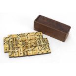 19th century bone and ebony dominoes with case, each domino 4.5cm x 2.1cm : For Further Condition