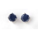 Pair of 9ct white gold sapphire stud earrings, 4mm in diameter, 0.8g : For Further Condition Reports