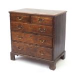 Georgian oak five drawer chest with brass handles on bracket feet, 81.5cm H x 79cm W x 47.5cm D :