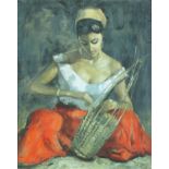 After Van Cleef - The basket maker, print in colour, labels verso, framed, 49.5cm x 40cm : For