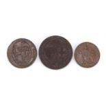 Three antique tokens/medallions including 1857 Professor Holloway : For Further Condition Reports
