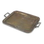 Large silver plated serving tray with twin handles, 55cm wide : For Further Condition Reports Please