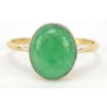 Chinese unmarked gold cabochon jade ring, size Q, 2.8g : For Further Condition Reports Please