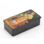 Russian lacquered snuff box, hand painted with a female in an interior, 10.5cm wide : For Further