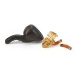 Large Meerschaum pipe of a Turkish gentleman with amber mouthpiece and silver mount by Ludwig