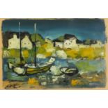 Jordi Bonas - The fishing village, oil on paper, mounted, framed and glazed, 48cm x 32.5cm : For