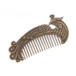 Chinese silver coloured metal phoenix design comb, 9.5cm wide : For Further Condition Reports Please