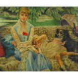 Mother and child with a dog, Italian Impressionist school oil on board, framed, 64cm x 52cm : For