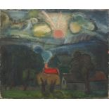Primitive cottage, Impressionist oil on canvas bearing an indistinct signature and stamp verso,