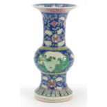 Chinese porcelain vase, hand painted with flowers and two panels of river landscapes, six figure