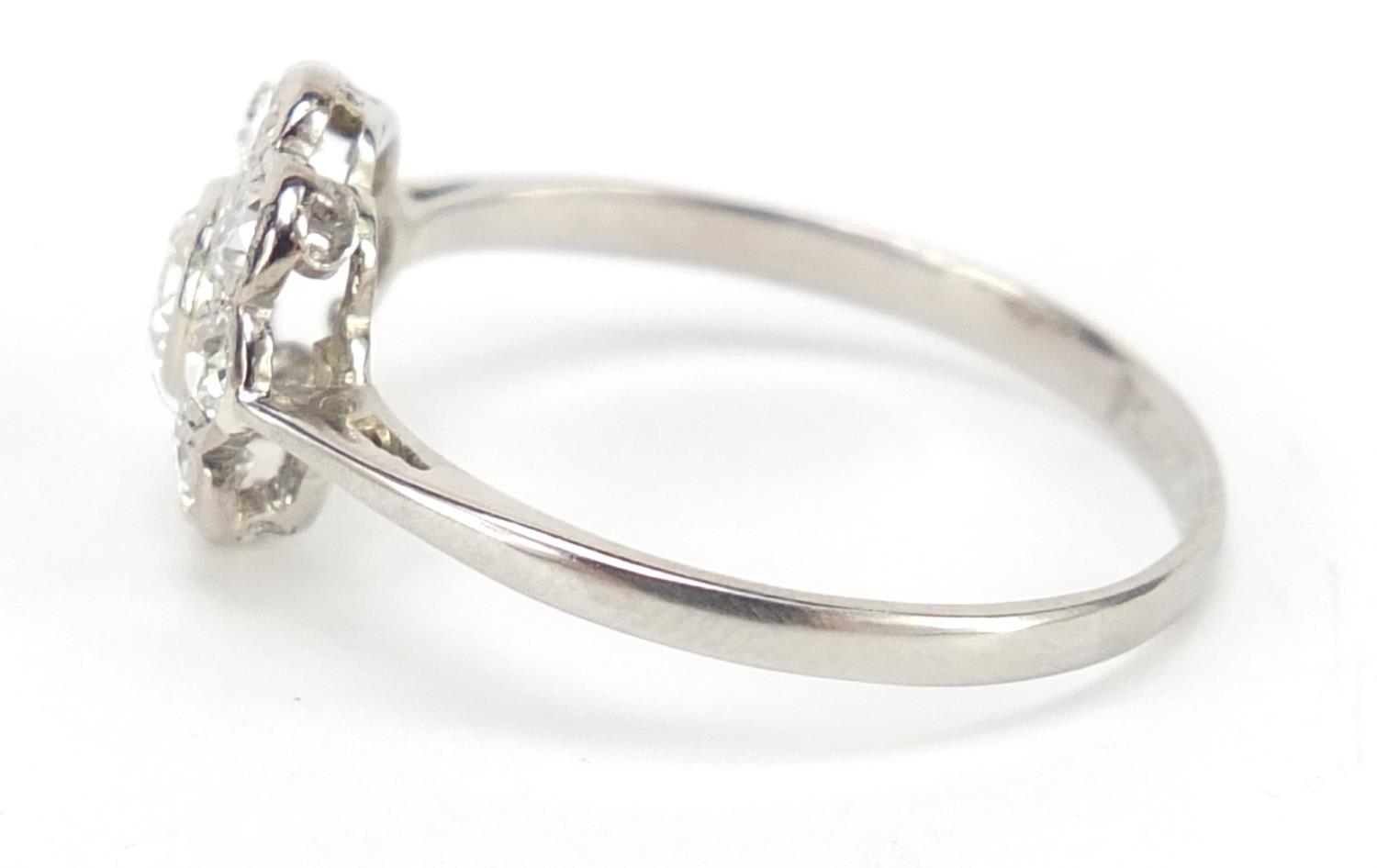 Art Deco platinum and diamond flower head ring, size P, 2.3g : For Further Condition Reports - Image 2 of 4