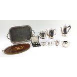 Silver, silverplate and an Italian Sorrento ware tray, including three silver apostle spoons, four